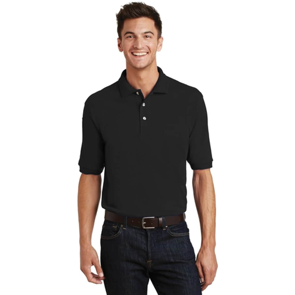 Port Authority Heavyweight Cotton Pique Polo with Pocket in Black